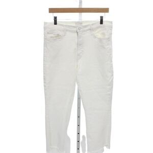 Mother Women Cropped High Rise White Jeans Button Cotton Blend Size 33